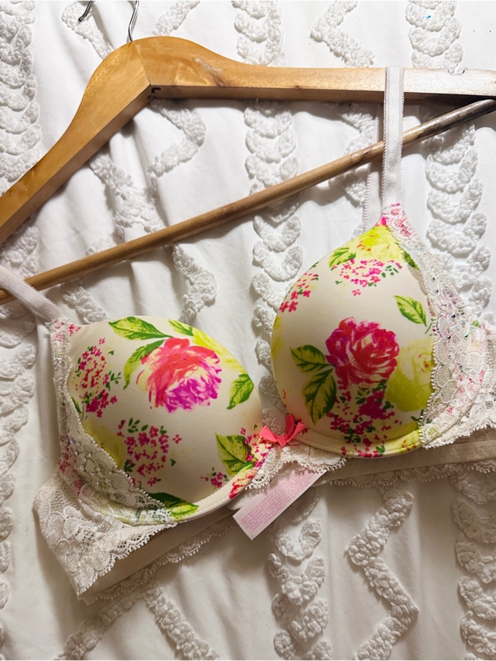Victoria's Secret Floral Push-Up Bra - Cream, Pink, Green